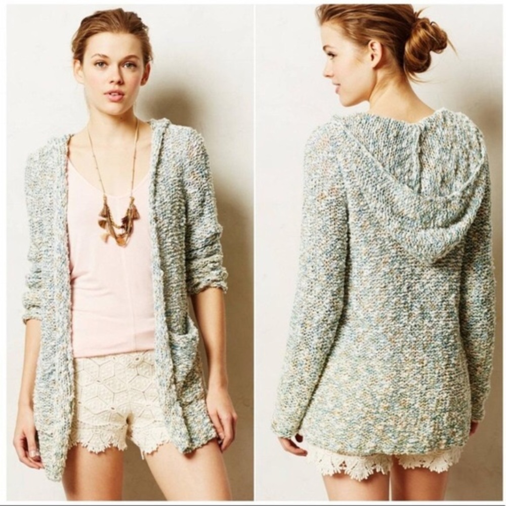 [Moth] Marled Knit Hooded Cardigan Sweater